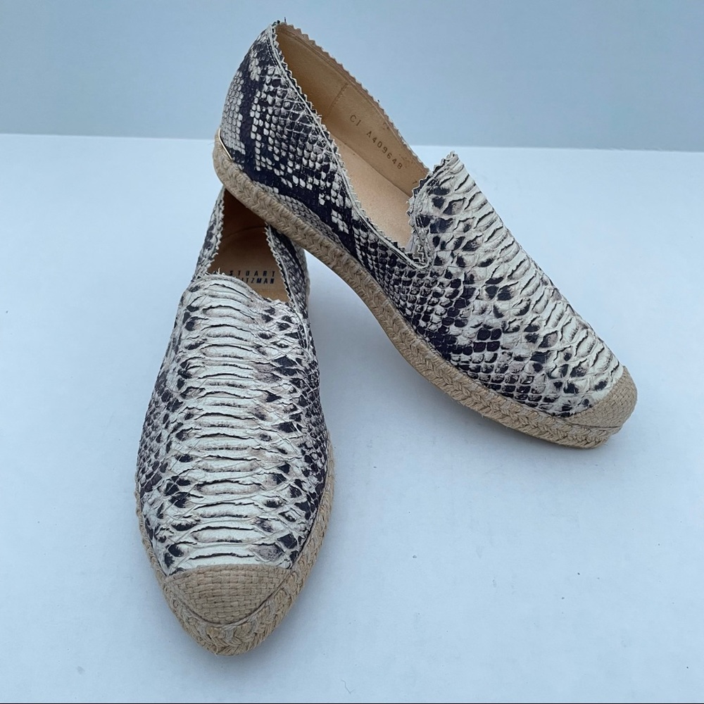 Stuart Weitzman Catalan Snake Print Leather Slip on Espadrille Natural Color - Picture 1 of 9